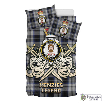 Menzies Black Dress Tartan Bedding Set with Clan Crest and the Golden Sword of Courageous Legacy