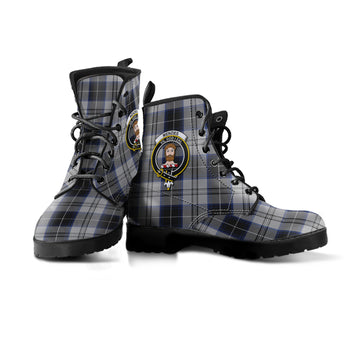 Menzies Black Dress Tartan Leather Boots with Family Crest