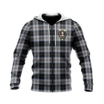 Menzies Black Dress Tartan Knitted Hoodie with Family Crest