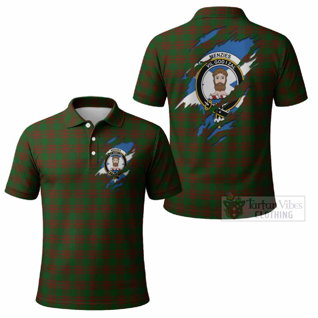 Menzies Clan Crest In Me Tartan Polo Shirt Scotland Flag Style