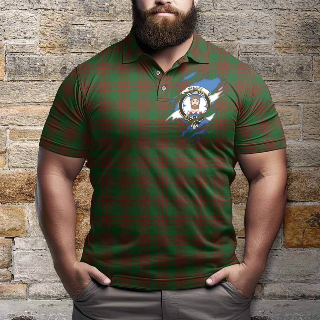 Menzies Clan Crest In Me Tartan Polo Shirt Scotland Flag Style
