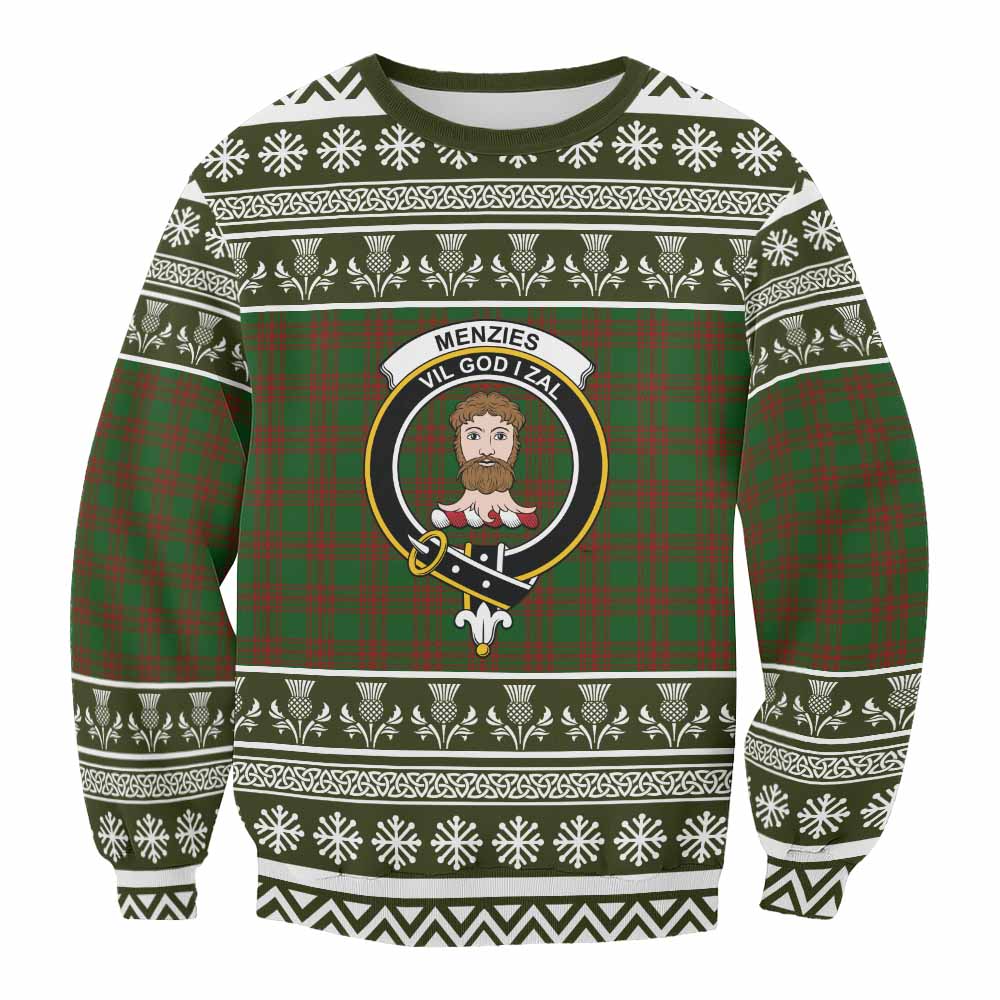 Menzies Clan Tartan Christmas Sweatshirt with Family Crest - Tartan Vibes Clothing