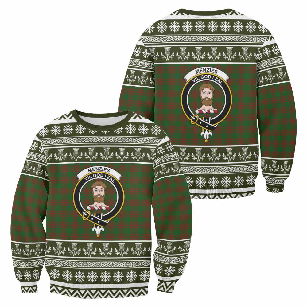 Menzies Clan Tartan Christmas Sweatshirt with Family Crest - Tartan Vibes Clothing