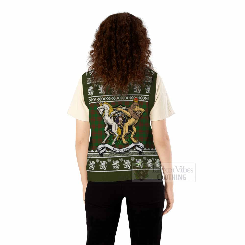 Menzies Clan Tartan Crest Christmas Knitted V-Neck Vest Coat of Arms Funny Style - Tartan Vibes Clothing