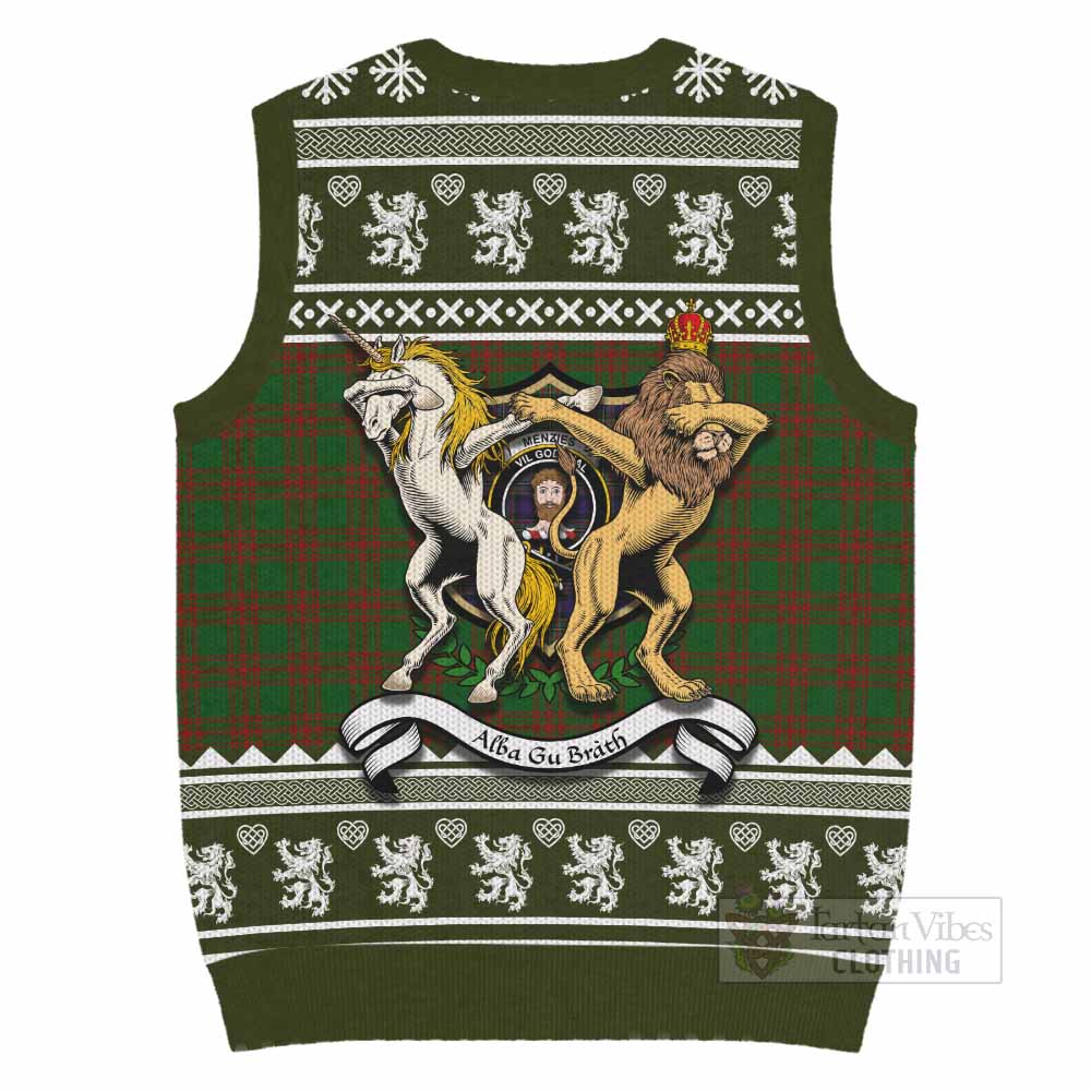 Menzies Clan Tartan Crest Christmas Knitted V-Neck Vest Coat of Arms Funny Style - Tartan Vibes Clothing