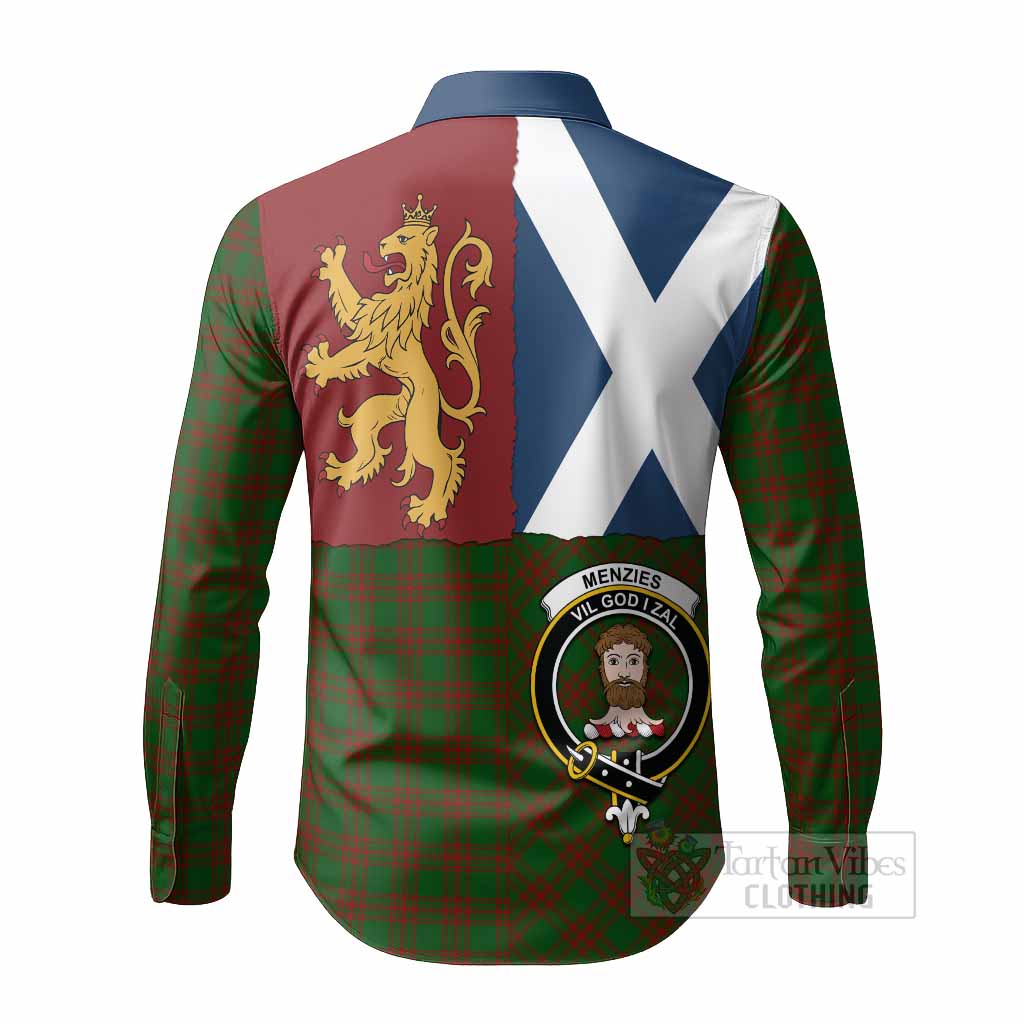 Menzies Crest Tartan Long Sleeve Button Shirts with Lion Rampant Saltire Style