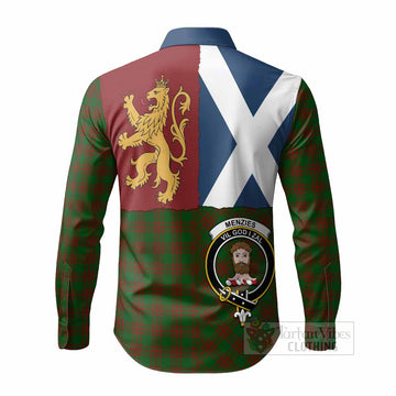Menzies Crest Tartan Long Sleeve Button Shirts with Lion Rampant Saltire Style