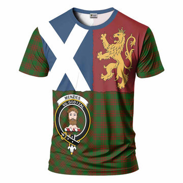Menzies Crest Tartan T-Shirt with Lion Rampant Saltire Style