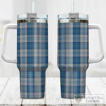 Menzies Dress Blue and White Tartan Tumbler with Handle