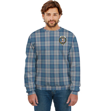 Menzies Dress Blue and White Tartan Sweatshirt with Family Crest