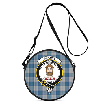 Menzies Dress Blue and White Tartan Round Satchel Bags with Family Crest
