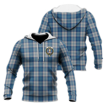 Menzies Dress Blue and White Tartan Knitted Hoodie with Family Crest