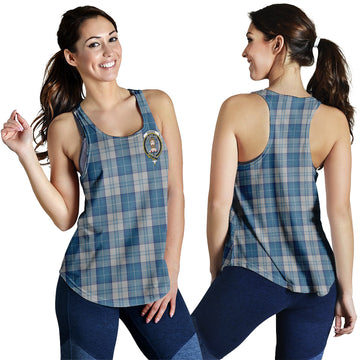Menzies Dress Blue and White Tartan Women Racerback Tanks with Family Crest