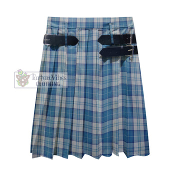 Menzies Dress Blue and White Tartan Men's Pleated Skirt - Fashion Casual Retro Scottish Kilt Style