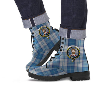 Menzies Dress Blue and White Tartan Leather Boots with Family Crest