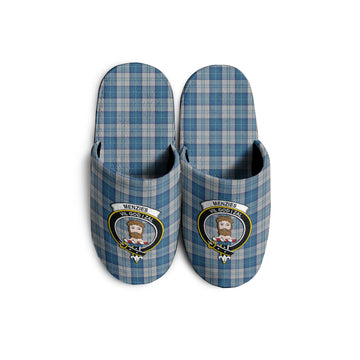 Menzies Dress Blue and White Tartan Home Slippers with Family Crest