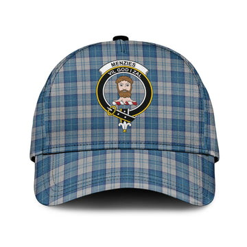 Menzies Dress Blue and White Tartan Classic Cap with Family Crest