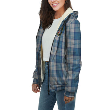 Menzies Dress Blue and White Tartan Sherpa Hoodie with Family Crest