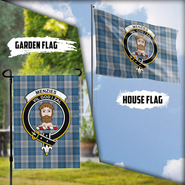 Menzies Dress Blue and White Tartan Flag with Family Crest