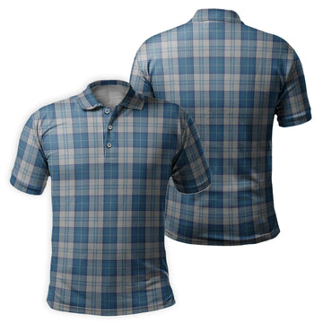 Menzies Dress Blue and White Tartan Mens Polo Shirt