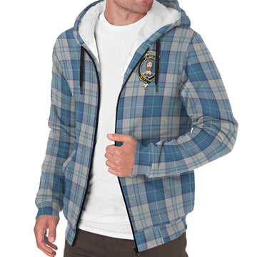 Menzies Dress Blue and White Tartan Sherpa Hoodie with Family Crest
