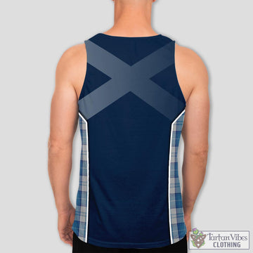 Menzies Dress Blue and White Tartan Men's Tanks Top with Family Crest and Scottish Thistle Vibes Sport Style