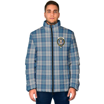 Menzies Dress Blue and White Tartan Padded Jacket with Family Crest