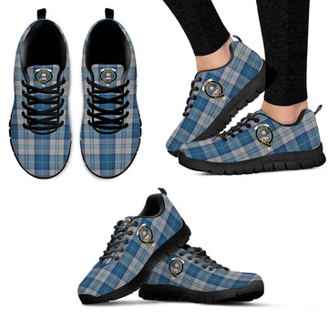 Menzies Dress Blue and White Tartan Sneakers with Family Crest