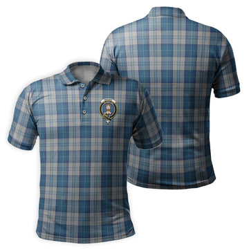 Menzies Dress Blue and White Tartan Men's Polo Shirt with Family Crest