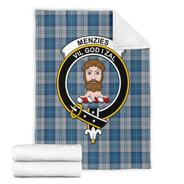 Menzies Dress Blue and White Tartan Blanket with Family Crest