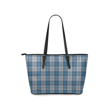 Menzies Dress Blue and White Tartan Leather Tote Bag