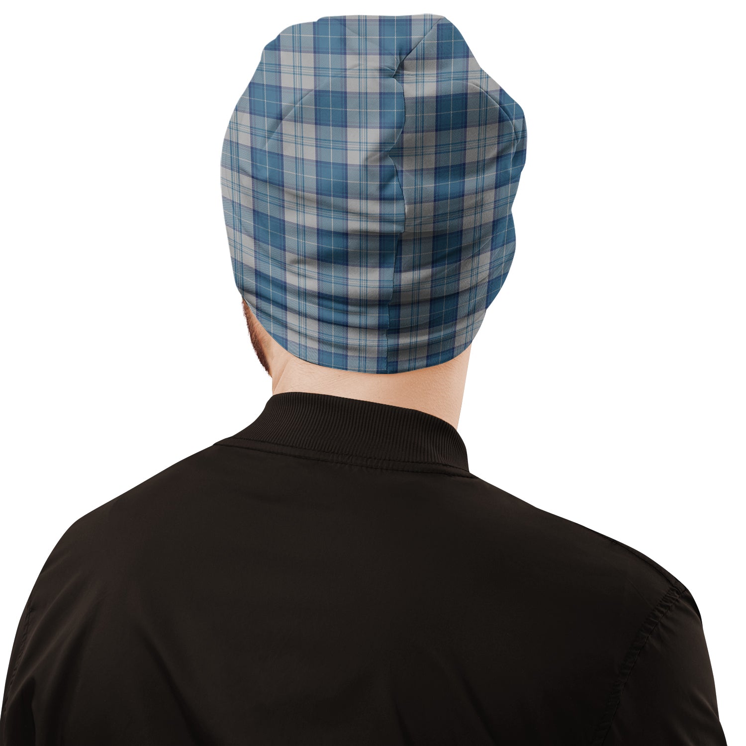 menzies-dress-blue-and-white-tartan-beanies-hat-with-family-crest