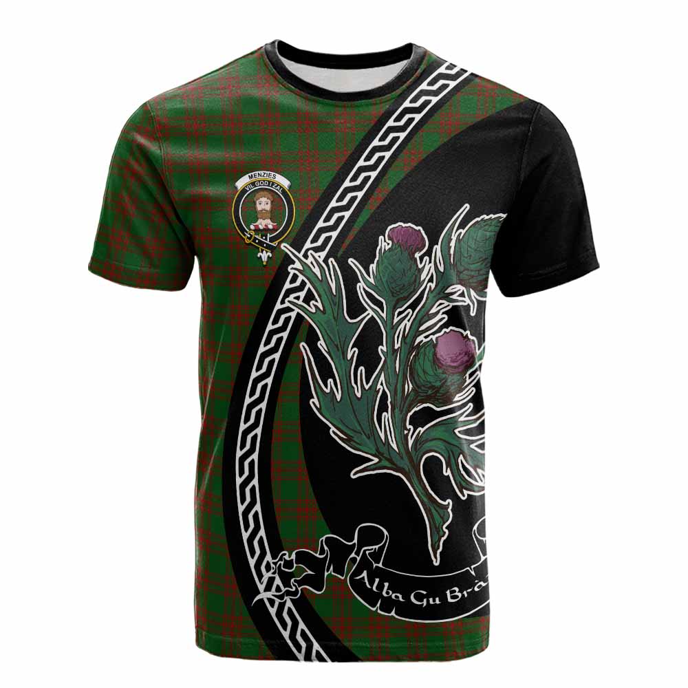 Menzies Family Crest Tartan Cotton T-shirt Alba Thistle Inspired - Tartan Vibes Clothing