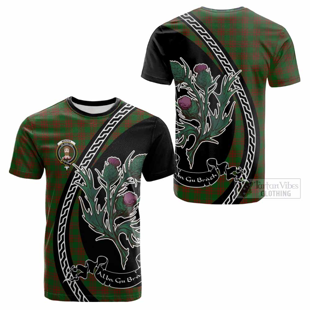 Menzies Family Crest Tartan Cotton T-shirt Alba Thistle Inspired - Tartan Vibes Clothing