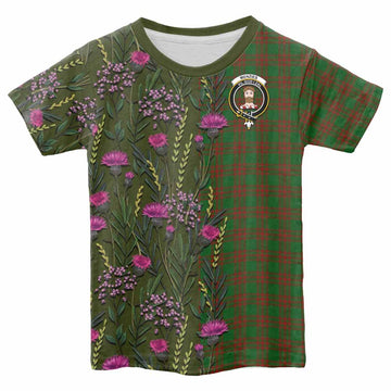 Menzies Family Crest Tartan Kid T-shirt Scottish Thistle Flower Pattern Half Style