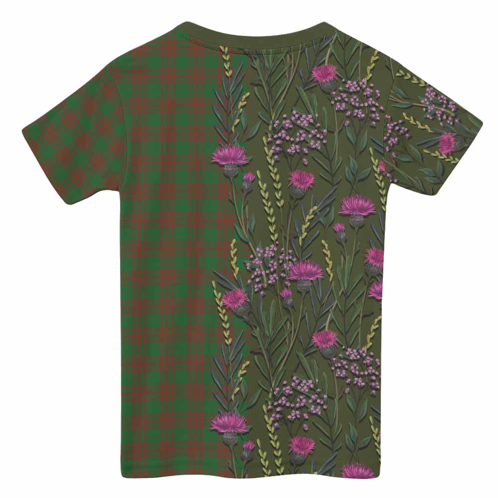 Menzies Family Crest Tartan Kid T-shirt Scottish Thistle Flower Pattern Half Style - Tartan Vibes Clothing