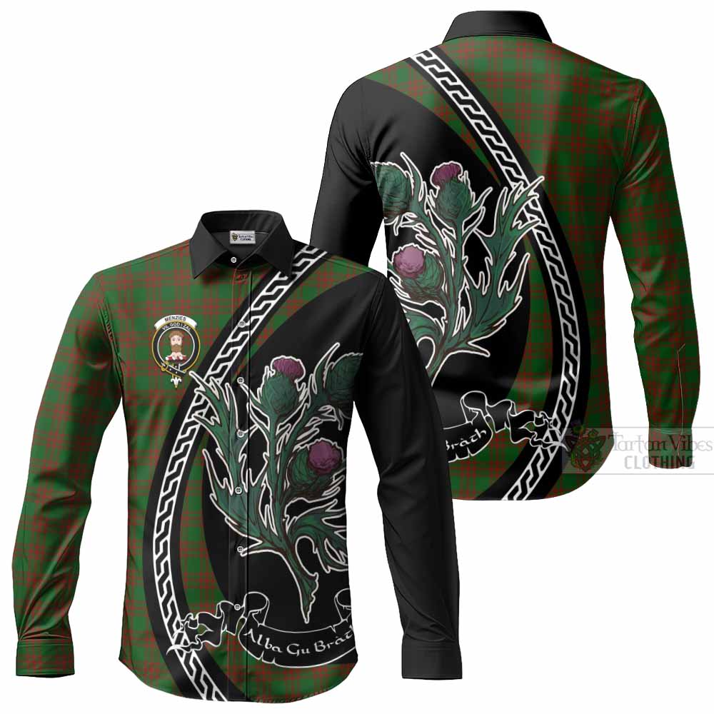 Menzies Family Crest Tartan Long Sleeve Button Shirts Alba Thistle Inspired - Tartan Vibes Clothing