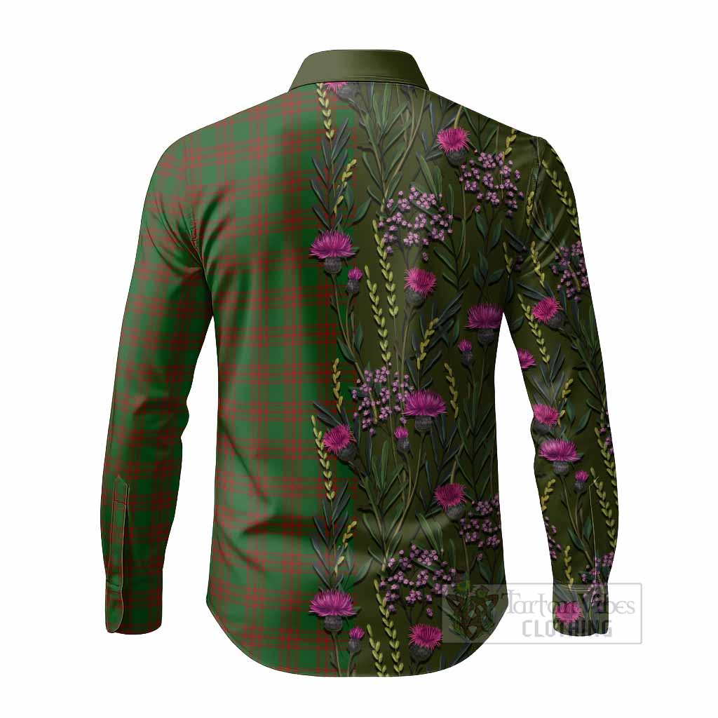 Menzies Family Crest Tartan Long Sleeve Button Shirts Scottish Thistle Flower Pattern Half Style - Tartan Vibes Clothing