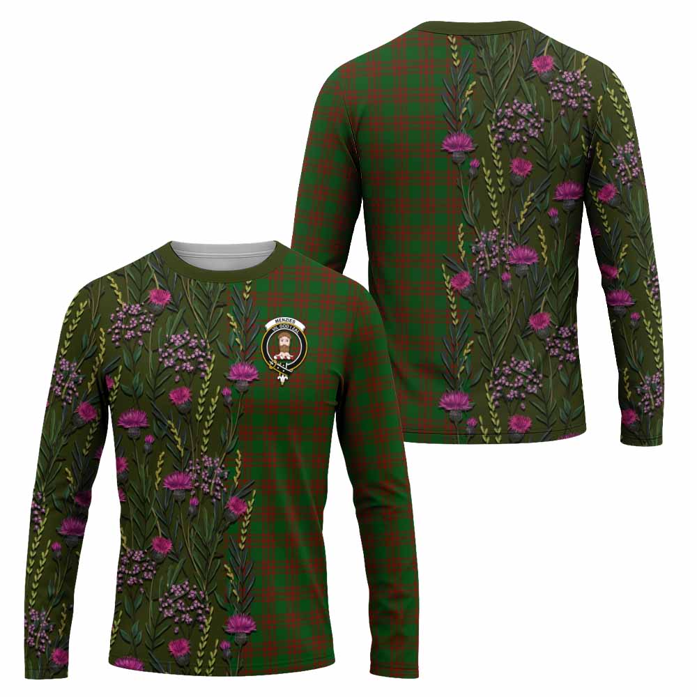 Menzies Family Crest Tartan Long Sleeve T-Shirt Scottish Thistle Flower Pattern Half Style - Tartan Vibes Clothing