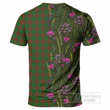 Menzies Family Crest Tartan T-Shirt Scottish Thistle Flower Pattern Half Style