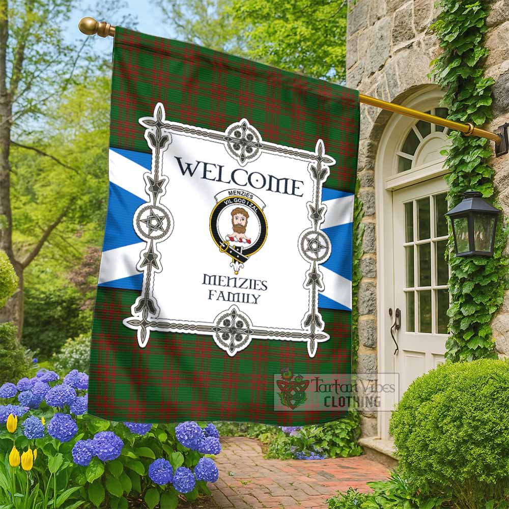 Menzies Family Crest Tartan Welcome Garden Flag Saltire Harmony Style - Tartan Vibes Clothing