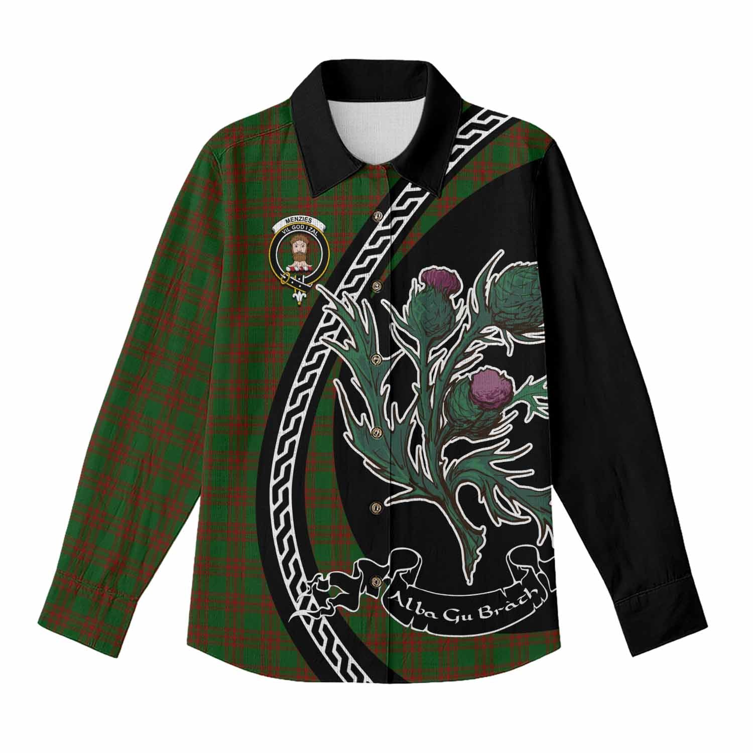 Menzies Family Crest Tartan Women Casual Shirt Alba Thistle Inspired - Tartan Vibes Clothing
