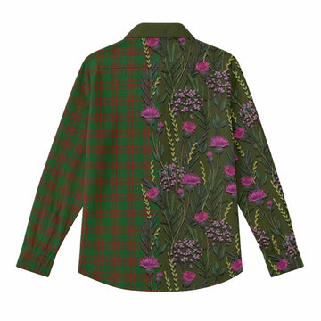 Menzies Family Crest Tartan Women Casual Shirt Scottish Thistle Flower Pattern Half Style - Tartan Vibes Clothing