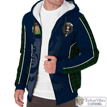 Menzies Green Tartan Sherpa Hoodie with Family Crest and Lion Rampant Vibes Sport Style