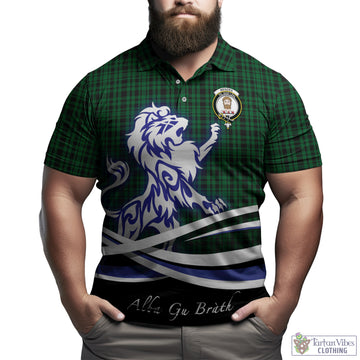 Menzies Green Tartan Polo Shirt with Alba Gu Brath Regal Lion Emblem