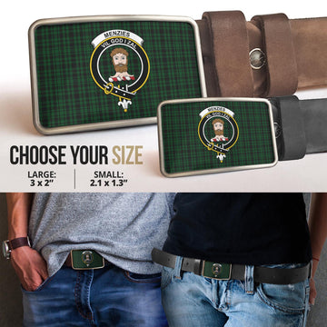 Menzies Green Tartan Belt Buckles with Family Crest