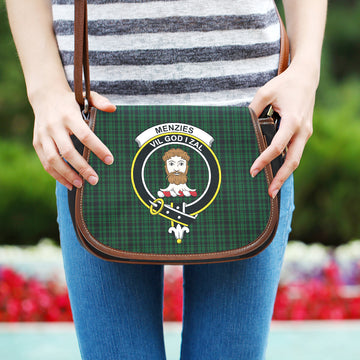Menzies Green Tartan Saddle Bag with Family Crest