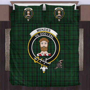 Menzies Green Tartan Bedding Set with Family Crest