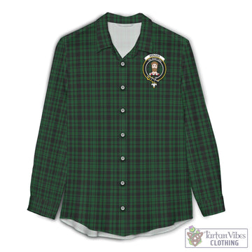 Menzies Green Tartan Womens Casual Shirt with Family Crest