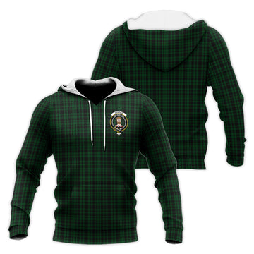 Menzies Green Tartan Knitted Hoodie with Family Crest